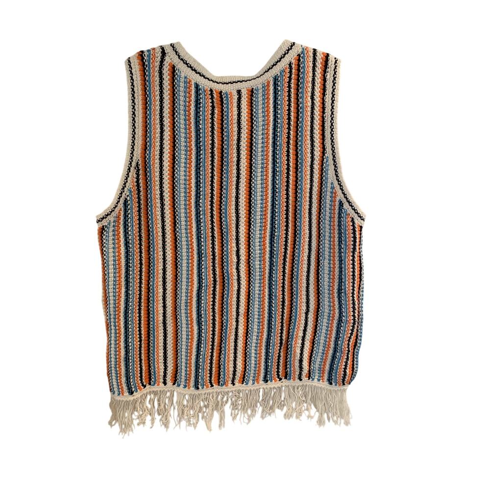 Lou & Grey for Loft Vest Fringe Bohemian Multi- Colored Stripes SZ M - Picture 2 of 7